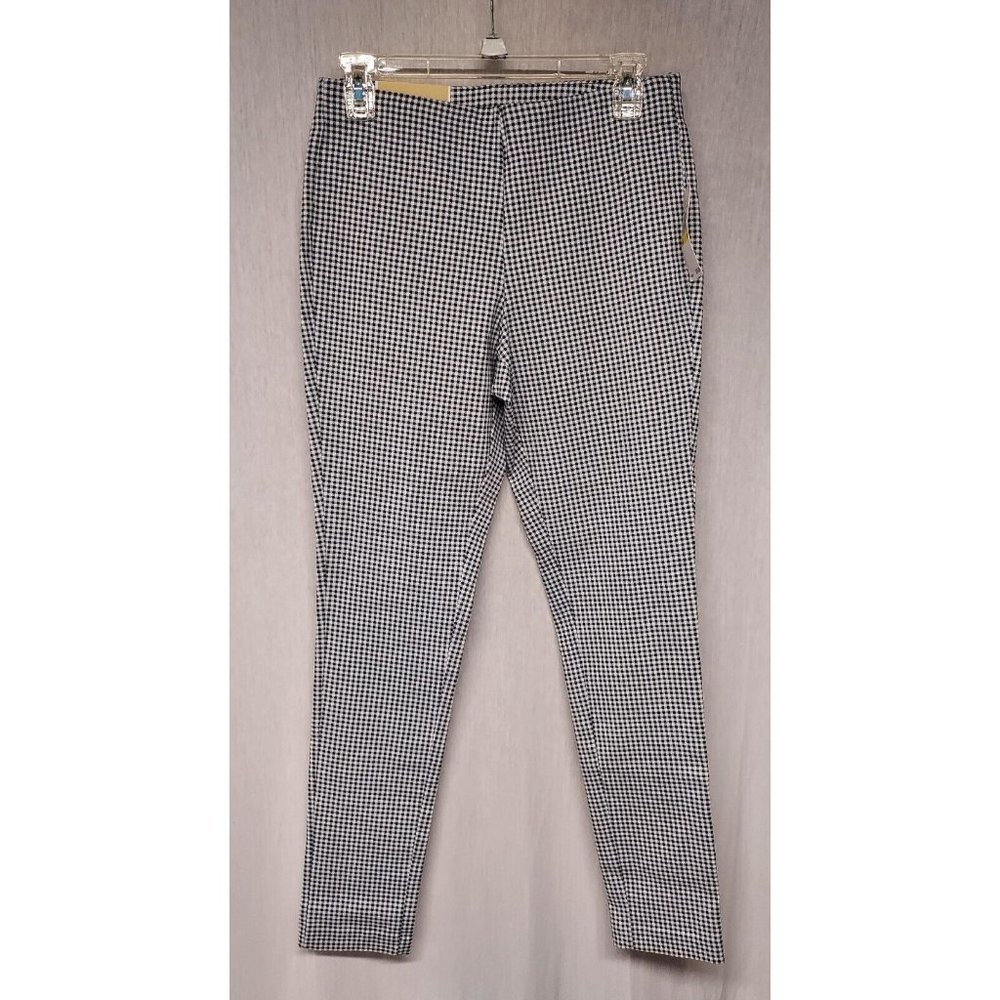 Michael Kors Navy White Super Skinny Pull-On High Rise Checkered Pants Medium